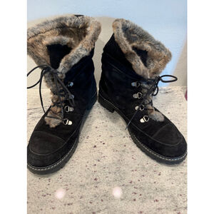 Women's Stuart Weitzman Boots Size 7 Black Suede Brown Fur